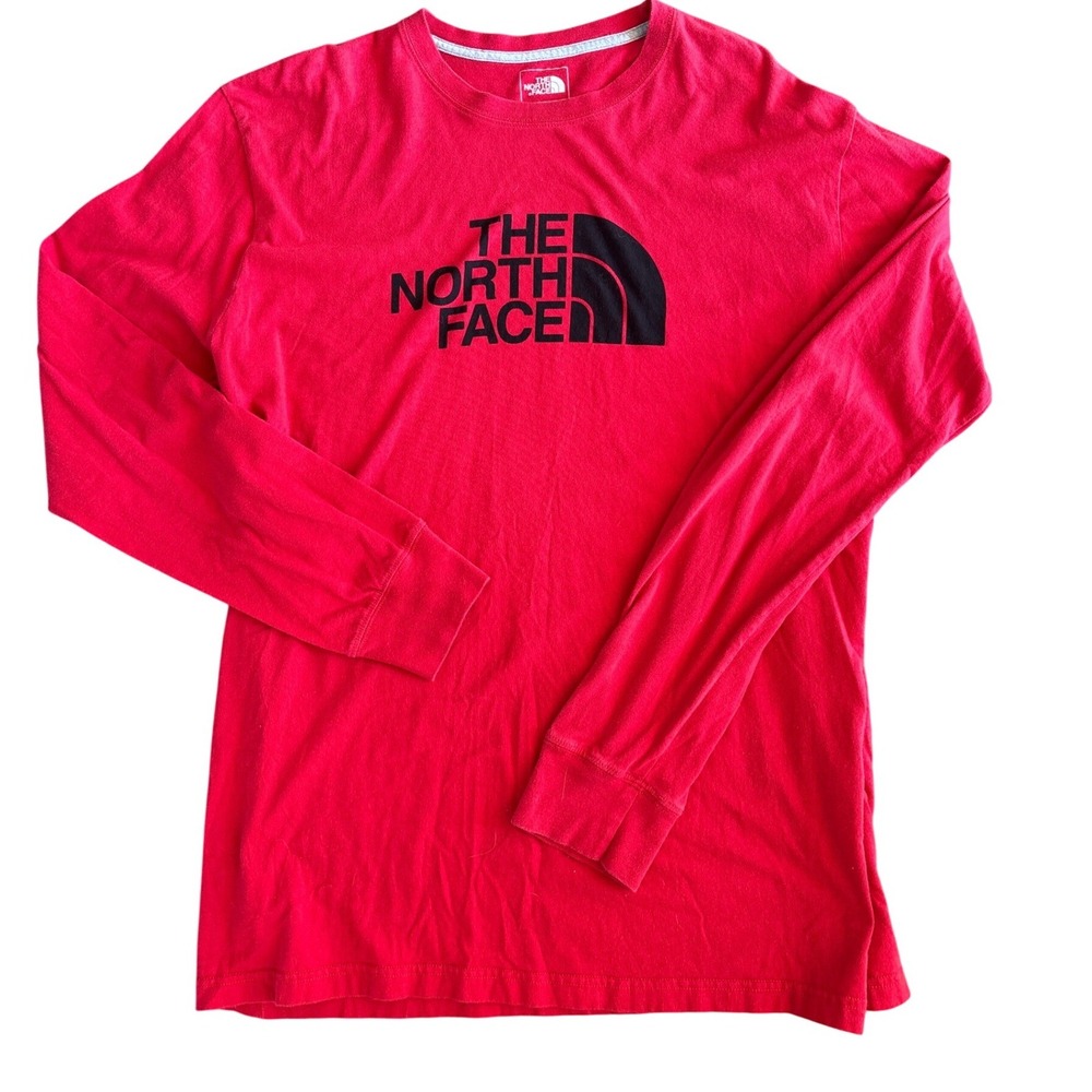 The North Face Mens Long Sleeve Graphic T-Shirt‎ Red Black Logo Crew Neck Small